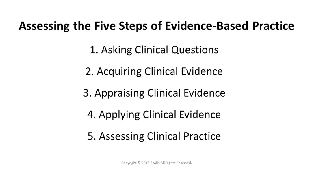 There are five components of evidence-based medicine to assess.