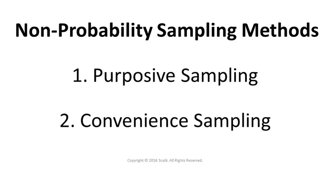 There are two types of non-probability sampling: Purposive sampling and convenience sampling.